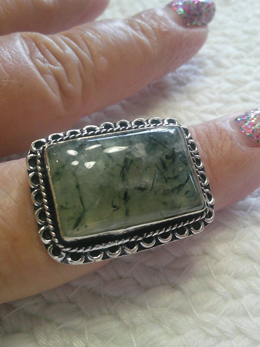 Stunning GREEN PREHNITE Handmade Sterling 925 Ring Size 9.75 #387F